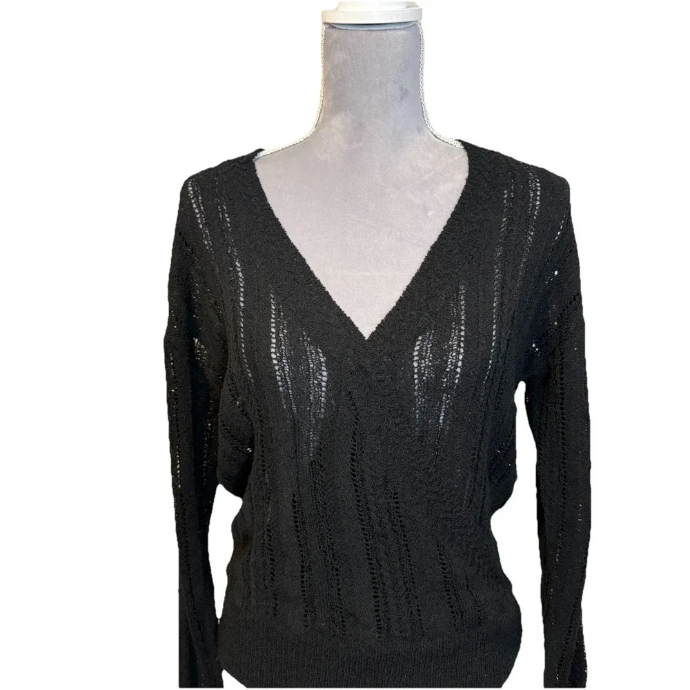 NWT‎ ASTR The Label Women's Black Wrap Front Pointelle Sweater Size M